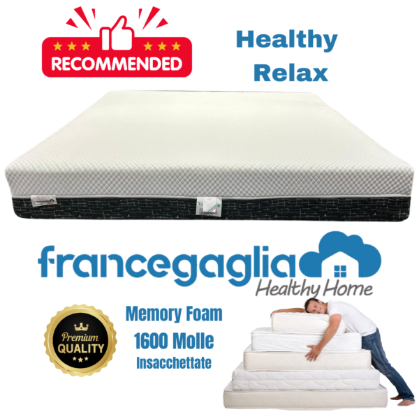 Materasso Healthy Relax 1600 Molle Insacchettate & Memory Traspirante +  Cuscini Fiocco di Memory - H 25cm - Dispositivo Medico