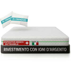 Materasso Memory Dream H23 cm – Memory Massaggiante 5 cm - Tessuto Silver Ioni d'Argento - 7 Zone Differenziate - Rigidità 7.5su10 - Cuscini Fiocco di Memory Inclusi – Dispositivo Medico