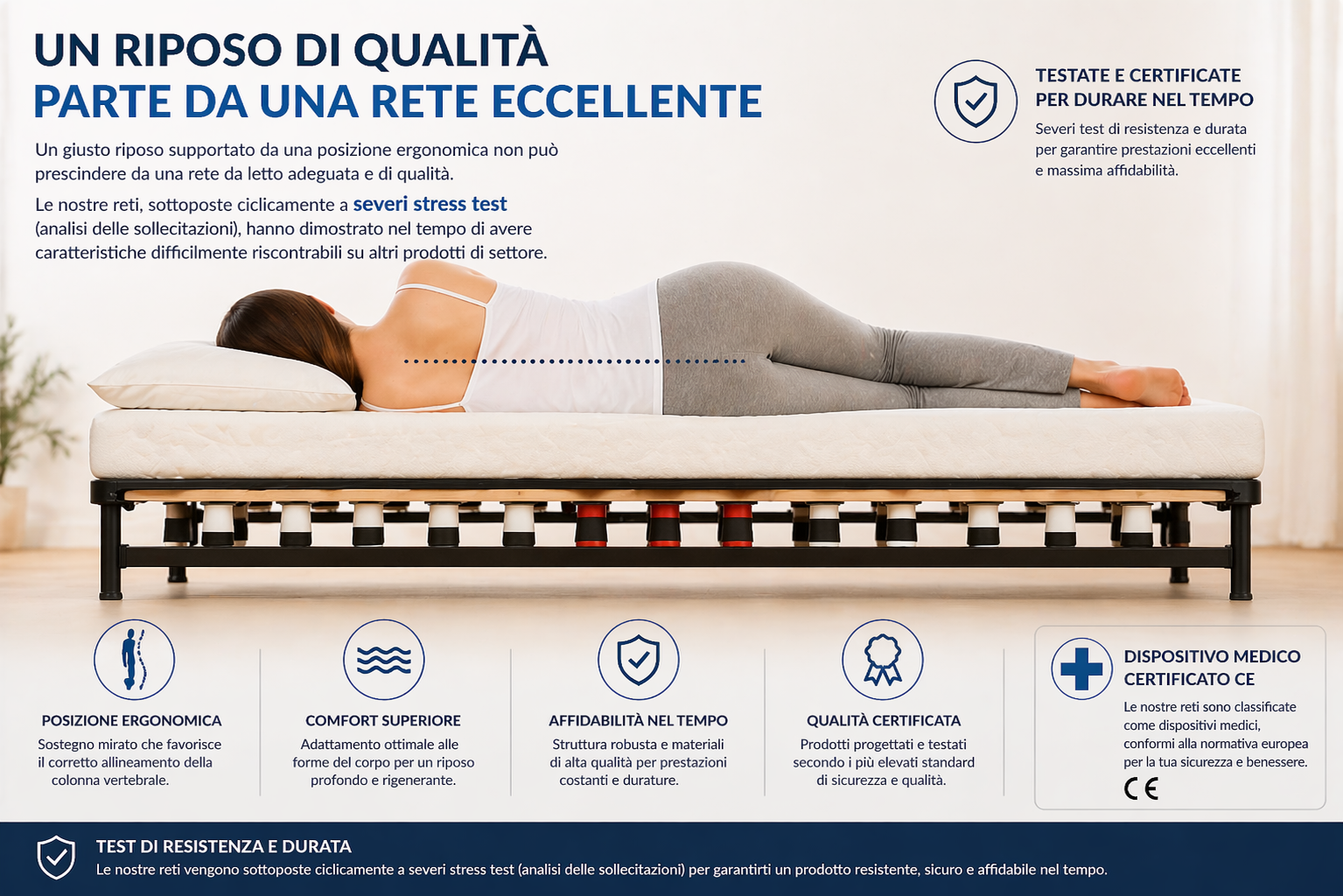 Rete Balance Matrimoniale Ortopedica con Ammortizzatori a Molle in Acciaio – Dispositivo Medico CE - immagine 4